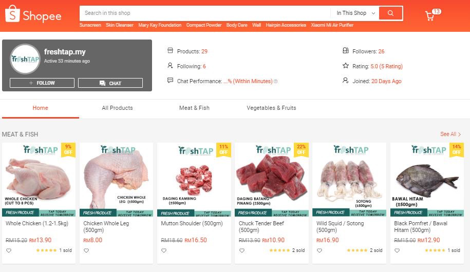Shopee开始销售生鲜类产品
