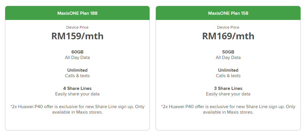 通过Maxis可以每月RM159签购两台华为P40！ 1