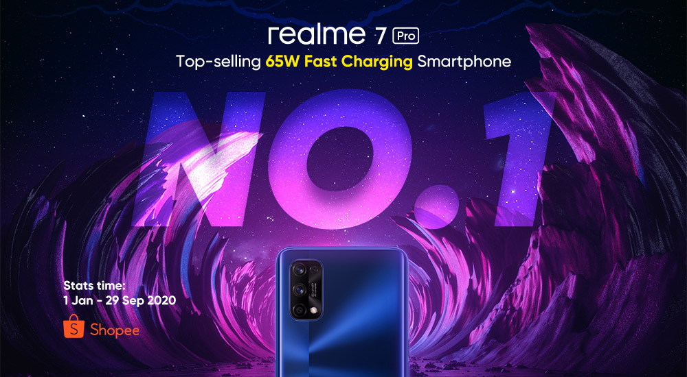 realme 7 Pro成为Shopee 9月份中端手机销量榜首！ 2