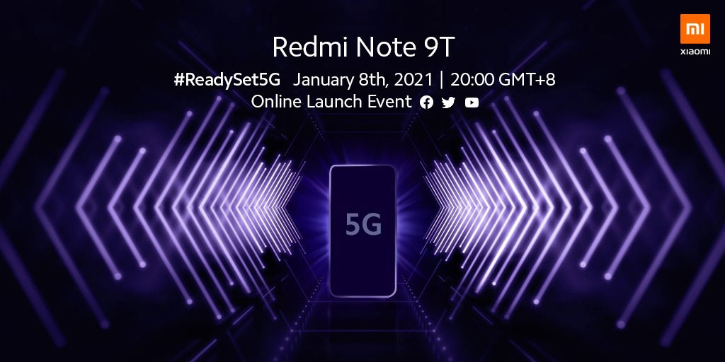 大马Redmi Note 9T将在1月8日发布