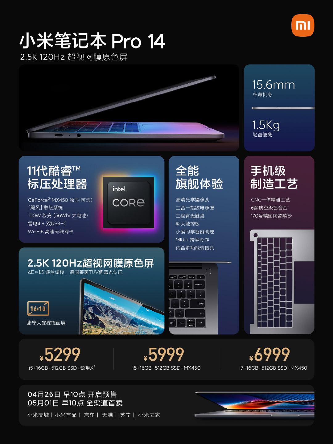 小米笔记本Pro 14/15发布：配E4 OLED屏 售约RM3347起！ 2
