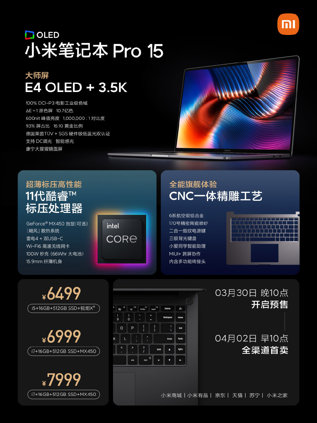 小米笔记本Pro 14/15发布：配E4 OLED屏 售约RM3347起！ 3
