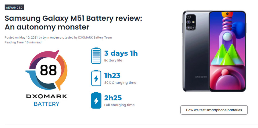 DXOMARK Battery排名公布：Samsung M51排第一！ 1