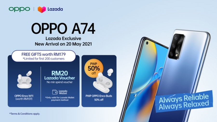 大马OPPO A74 5G 5月20日Lazada开卖