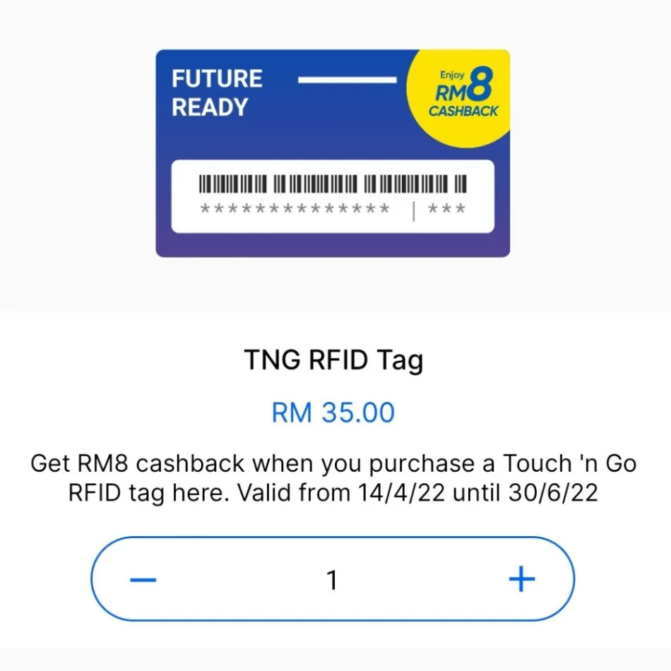 用TnG电子钱包买RFID可获RM8回扣