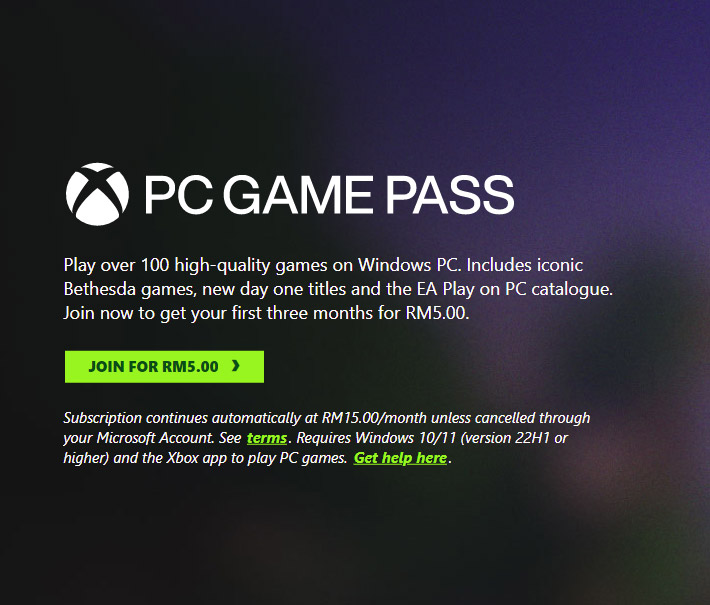 大马Xbox PC Game Pass正式发布：首三个月仅需RM5！ 2