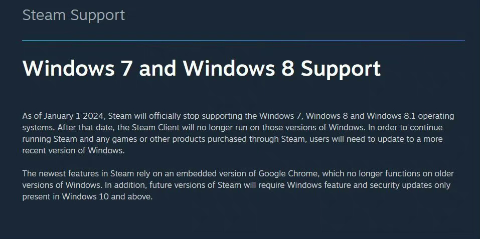 Steam客户端将停止支持Windows 8