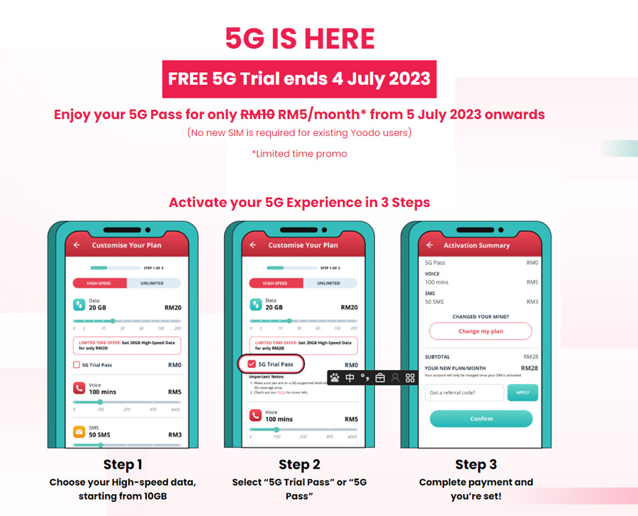 Yoodo将于7月4日停止提供免费5G Pass