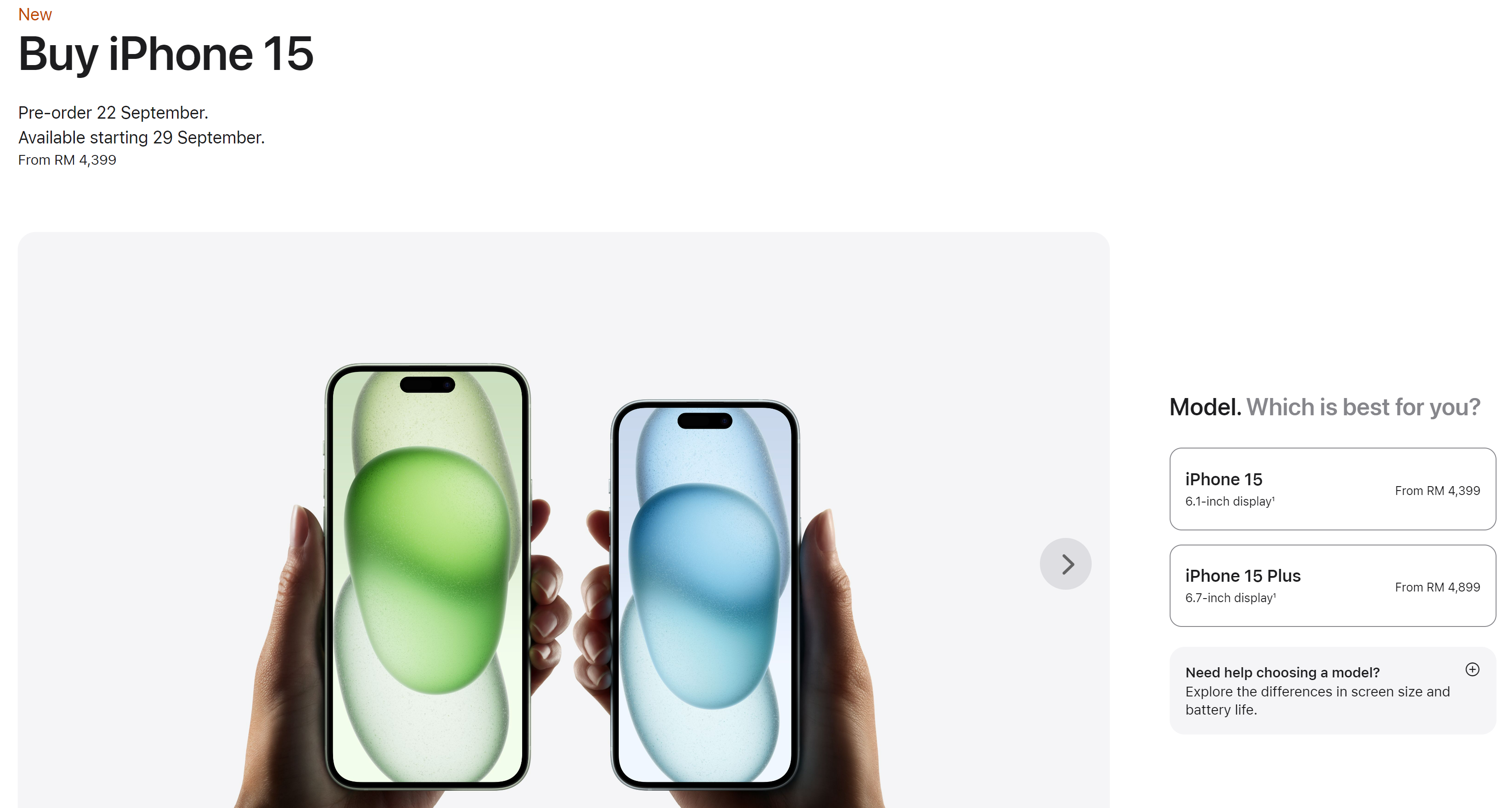 Apple iPhone 15系列发布：售价RM4399起！