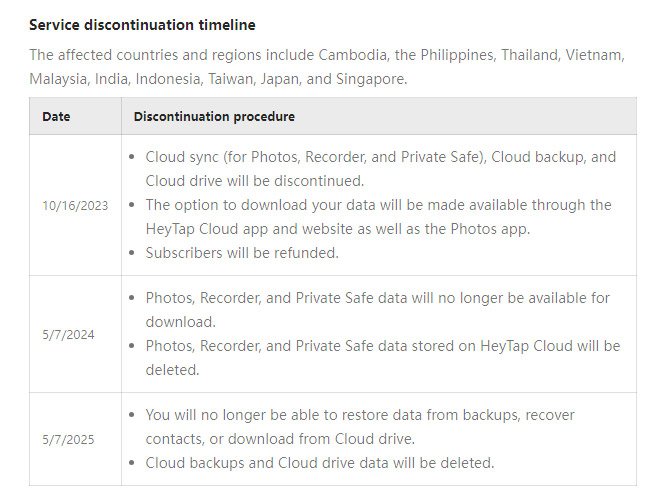 OnePlus云存储服务即将停用