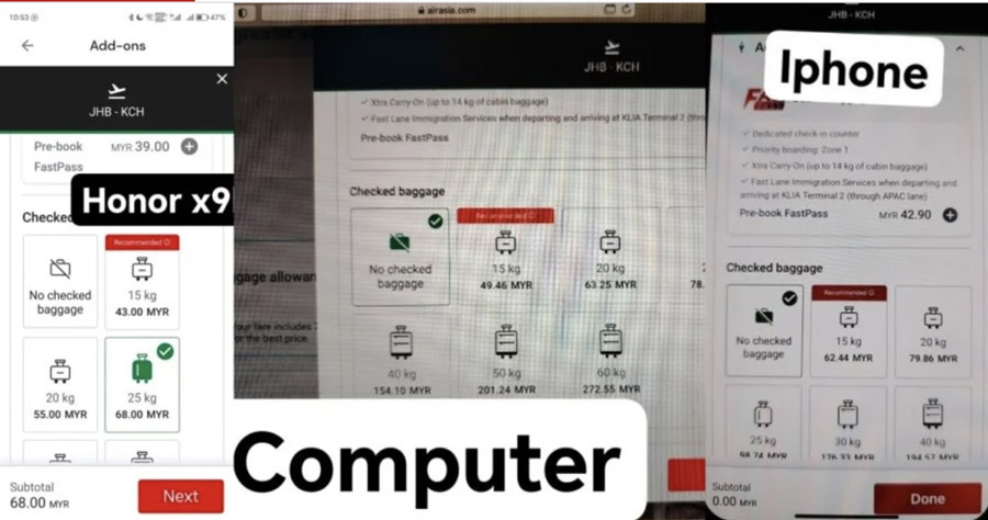 iOS版Airasia App行李费被发现比Android版贵