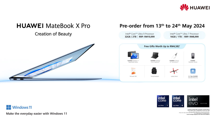 大马华为MateBook X Pro 2024开启预售