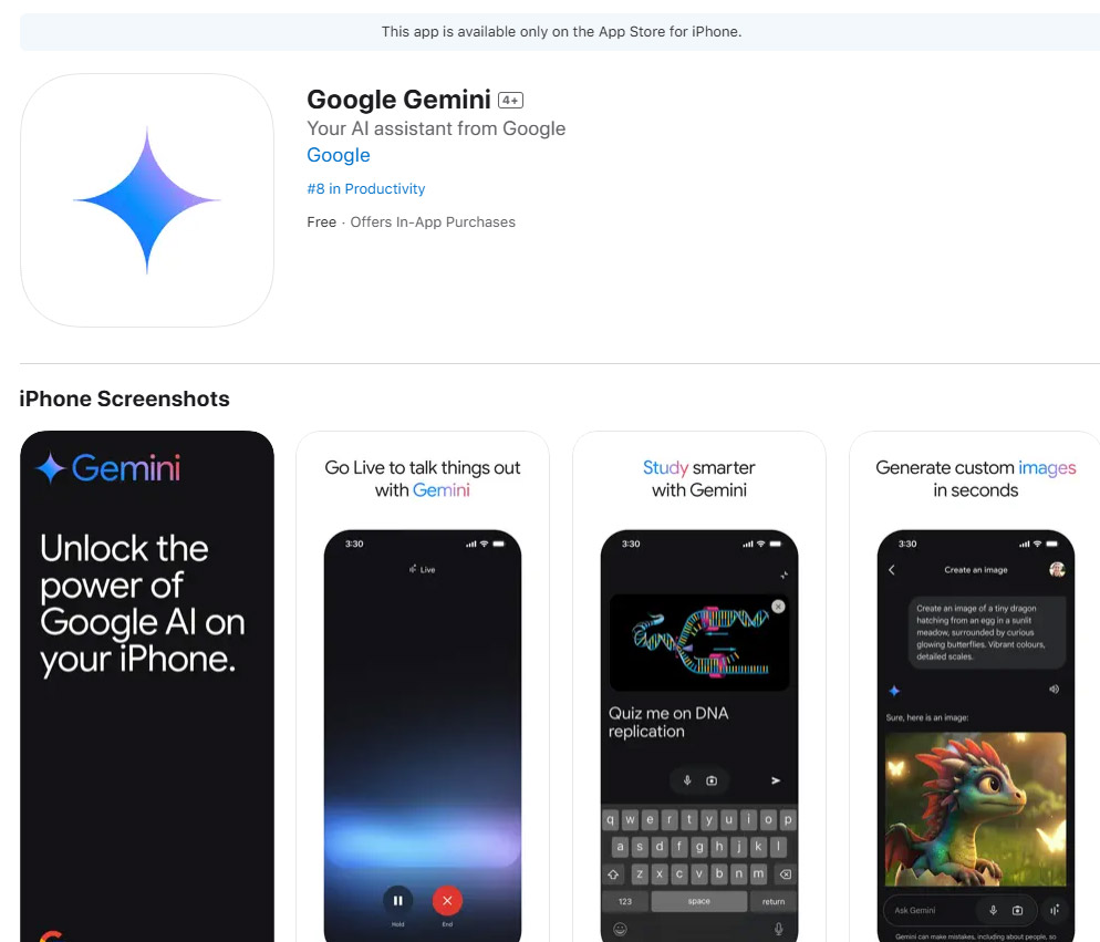 Gemini App正式登陆Apple App Store