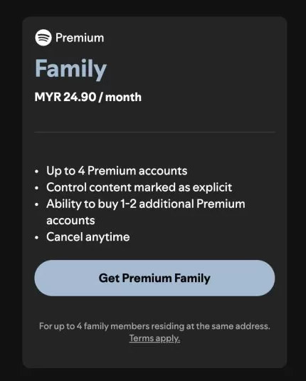 大马Spotify Family共享账号缩减至4个！ 1