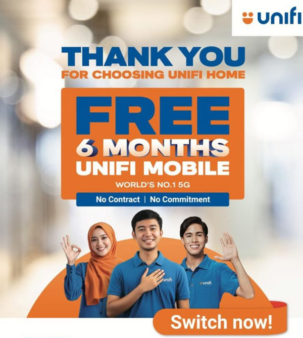 Unifi光纤用户可获免费6个月Unifi Mobile后付