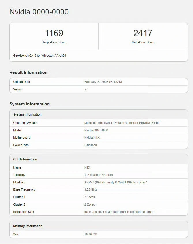 Nvidia x MediaTek 首款处理器现身 Geekbench