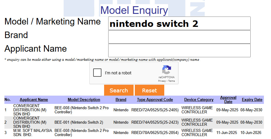 任天堂Switch 2通过SIRIM认证