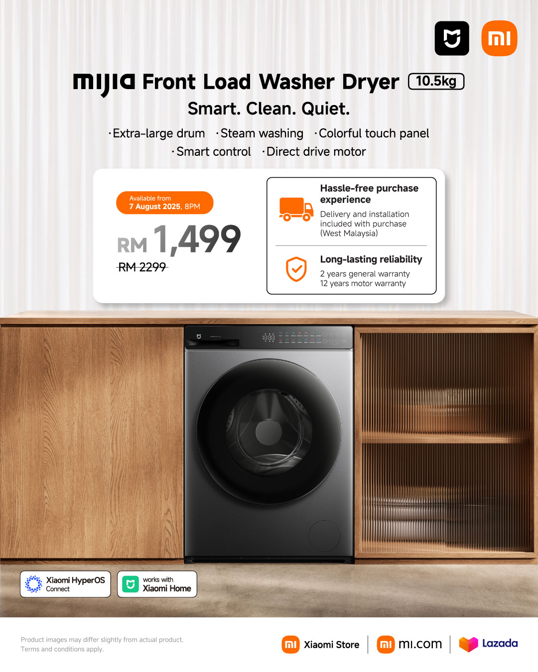 小米在马来西亚推出 Mijia 10.5kg 前置式洗烘一体机 1
