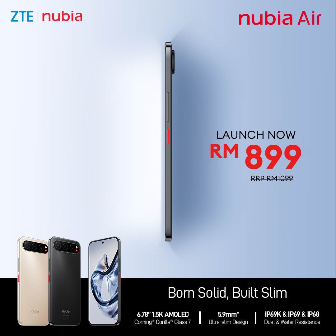 超轻薄 nubia Air 登场：5.9mm 纤薄机身、5000mAh 电池、IP69K 防水，早鸟价仅 RM899！ 9
