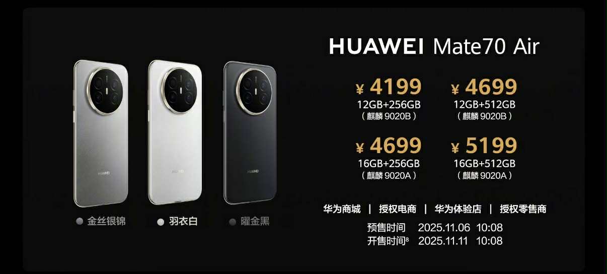 华为 Mate 70 Air 正式亮相:7 英寸大屏 + 6.6mm 超薄机身 + 红枫原色影像 华为 Mate 70 Air 正式亮相:7 英寸大屏 + 6.6mm 超薄机身 + 红枫原色影像 3