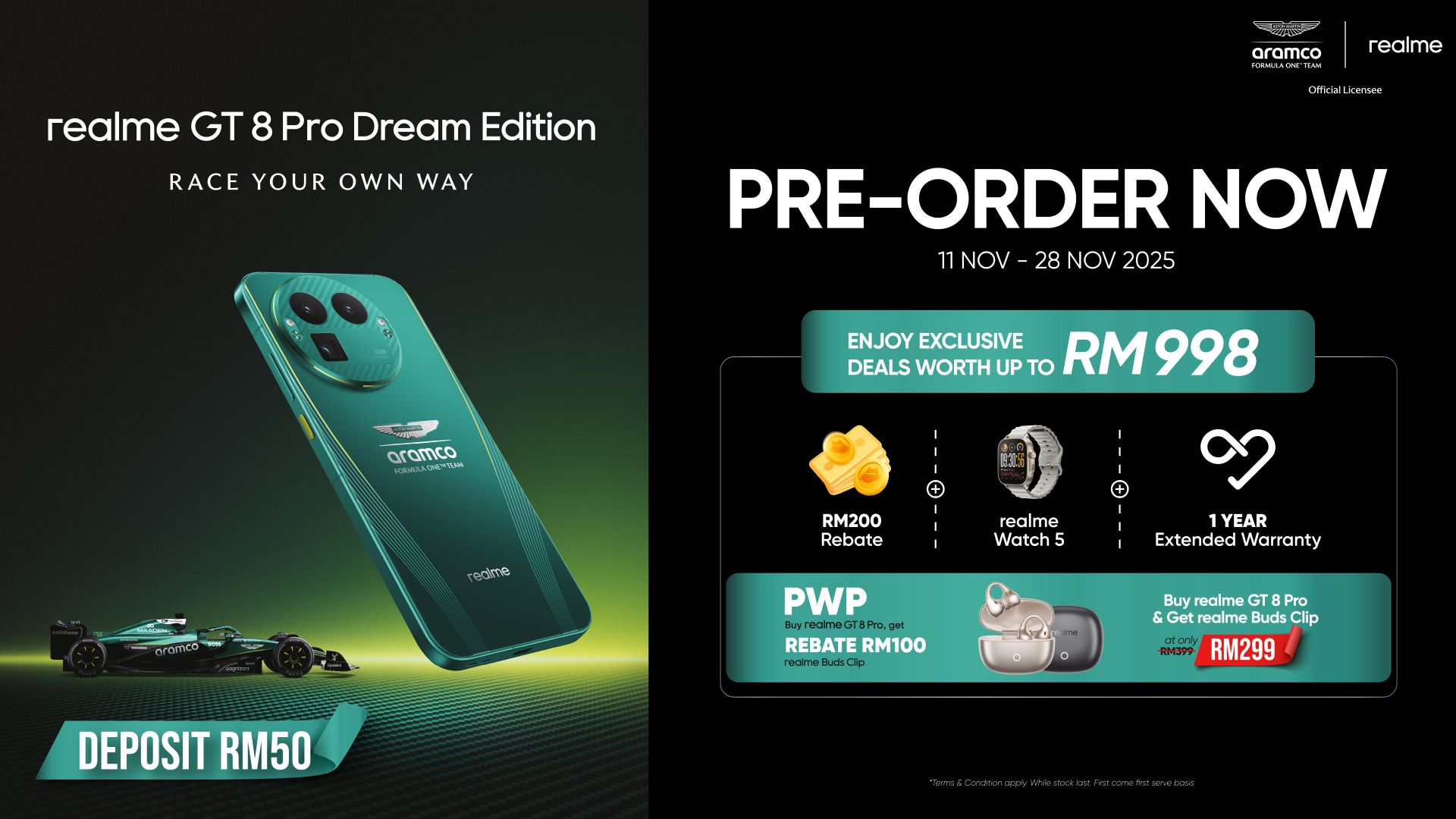 realme GT 8 Pro Dream Edition 马来西亚正式发布:Aston Martin 联名旗舰手机,预购送 RM998 豪礼 realme GT 8 Pro Dream Edition 马来西亚正式发布:Aston Martin 联名旗舰手机,预购送 RM998 豪礼 1