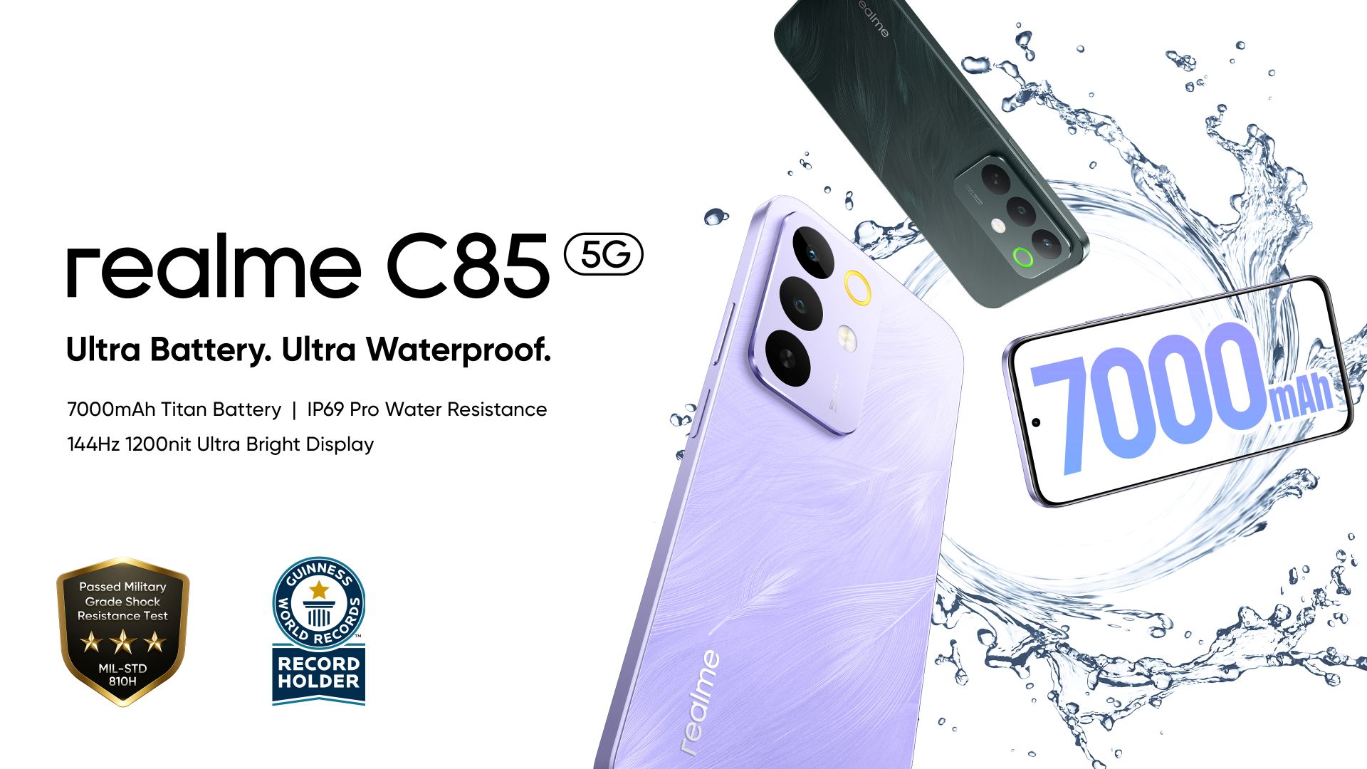 realme C85 5G 马来西亚发布：7000mAh 电池＋IP69 Pro 防水，荣获吉尼斯世界纪录