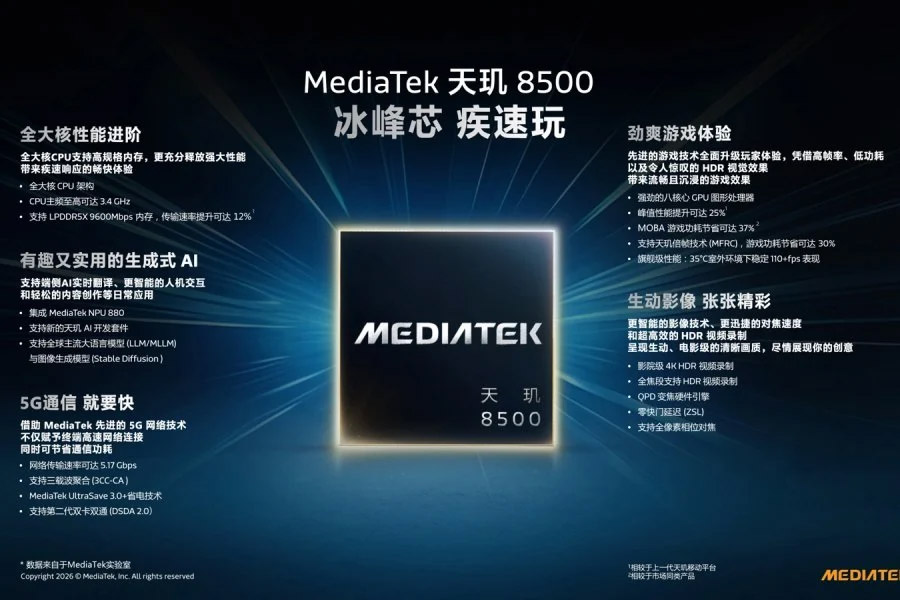MediaTek天玑8500/9500s发布：性能提升高达25%！ 1