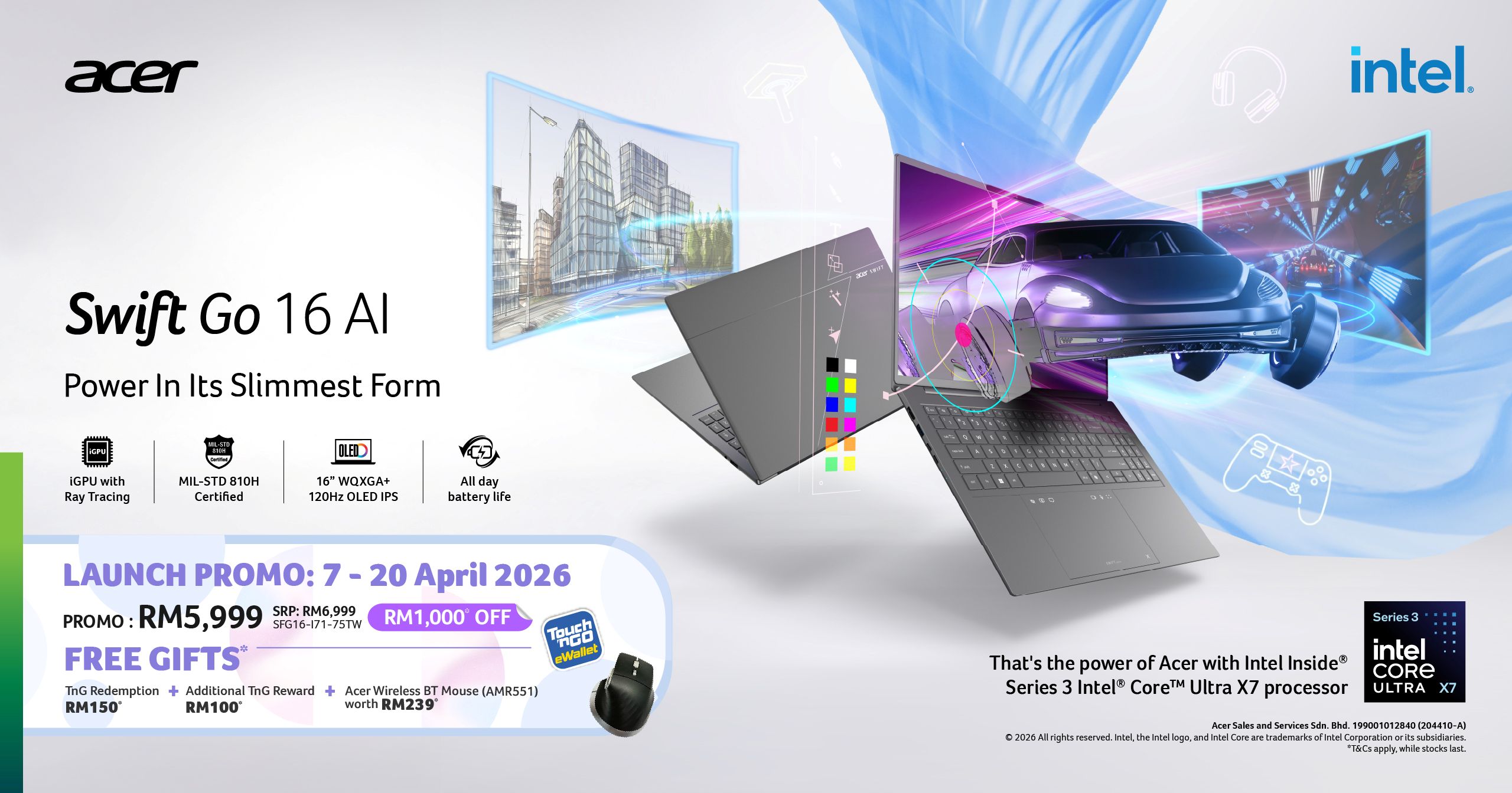 Acer Swift Edge 14 AI / Swift Go 16 AI 马来西亚发布：Intel Core Ultra 3、3K OLED、Copilot+ PC 全面升级 2