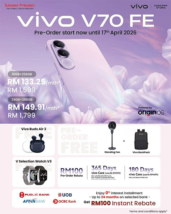 vivo V70 FE大马发布:售价RM1599起! vivo V70 FE大马发布:售价RM1599起! 8