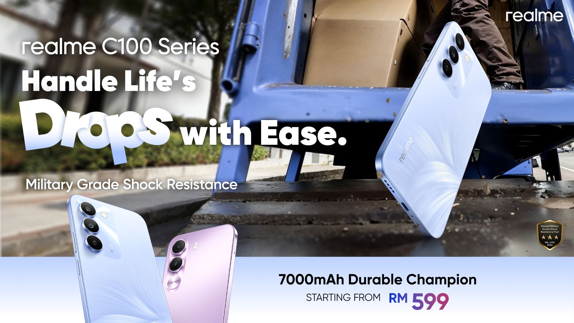 realme C100 系列登陆马来西亚：7000mAh 超大电池 + 军规耐用设计，售价 RM599 起 2
