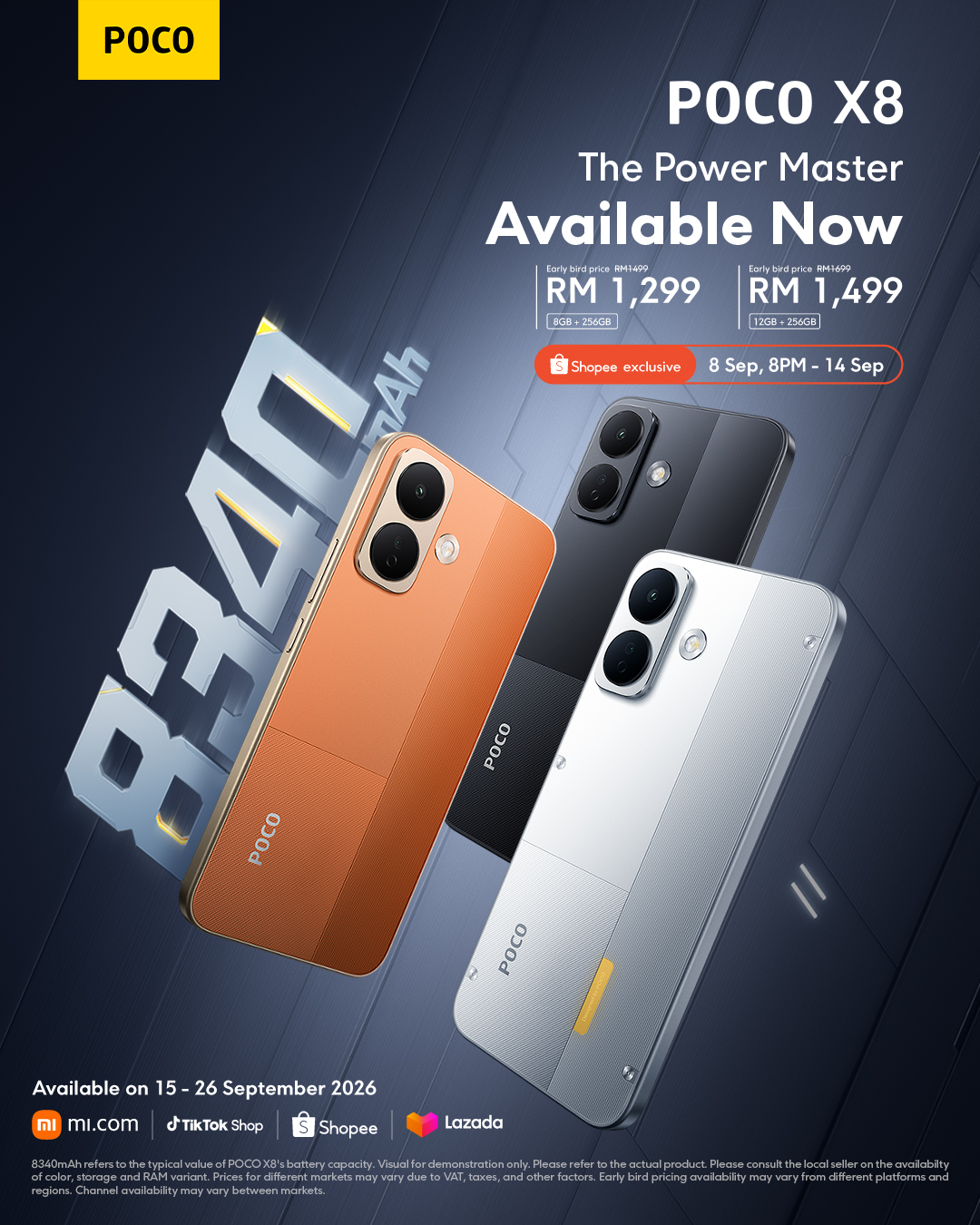 POCO X8 大马发布：8340mAh 大电池、3米抗摔，促销价 RM1,299 起 1